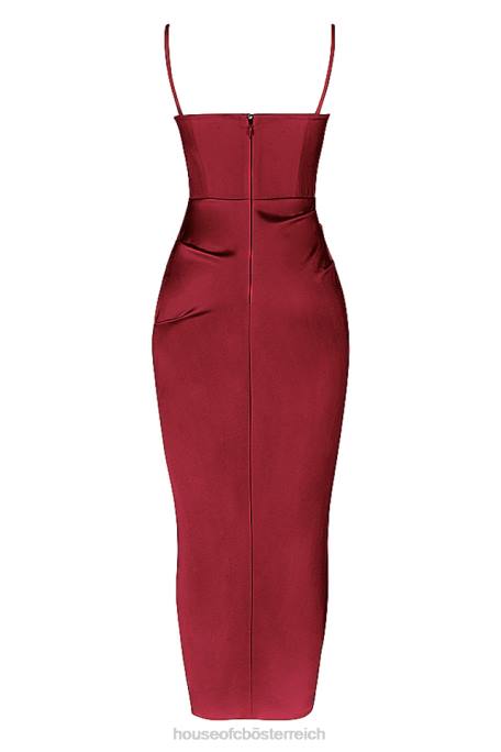 House of CB Kleidung Z26T515 Flora Wine Satin-Plissee-Korsett-Midikleid
