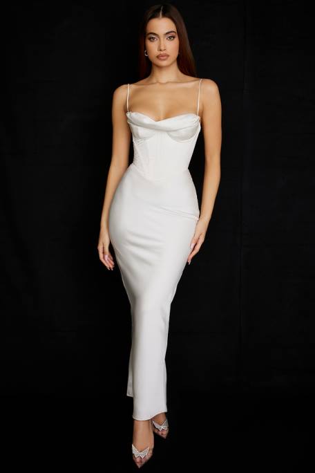House of CB Kleidung Z26T527 Charmaine elfenbeinfarbenes Korsett-Maxikleid