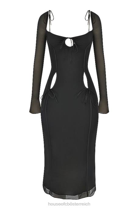 House of CB Kleidung Z26T530 Ophelia schwarzes Midikleid mit Ausschnitten