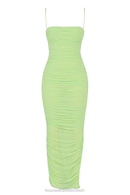 House of CB Kleidung Z26T544 Fornarina Limettengrünes Organza-Mesh-Maxikleid