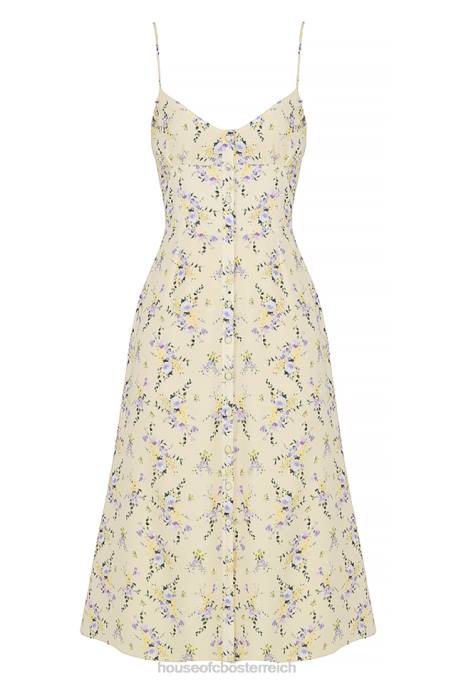 House of CB Kleidung Z26T552 Annabella Midi-Sonnenkleid mit Zitronenblumenmuster