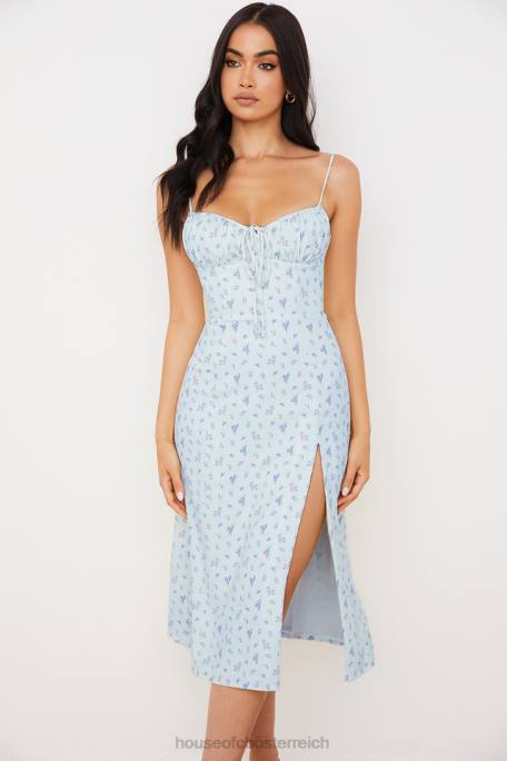 House of CB Kleidung Z26T573 Carina blaues Bustier-Midikleid mit Blumenmuster