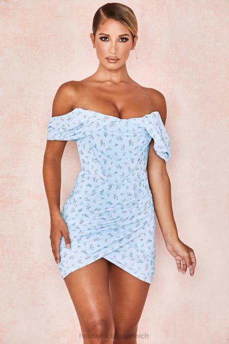 House of CB Kleidung Z26T609 Lunablaues drapiertes Korsett-Minikleid mit Blumenmuster