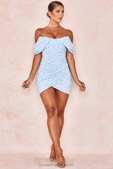 House of CB Kleidung Z26T609 Lunablaues drapiertes Korsett-Minikleid mit Blumenmuster
