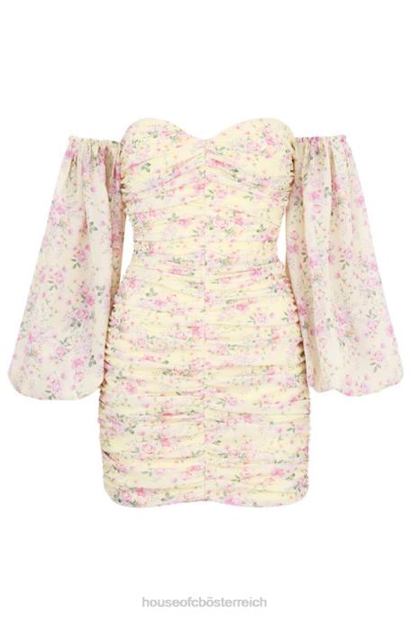 House of CB Kleidung Z26T610 Giovanni-Zitronenblumen-Korsettkleid mit Rüschen