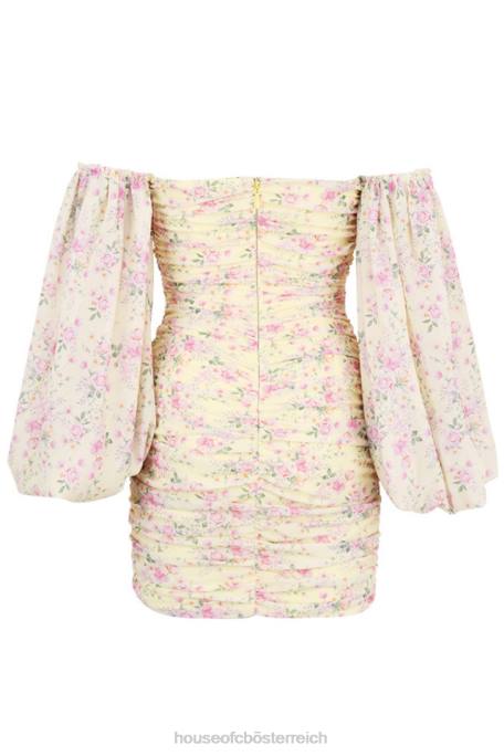 House of CB Kleidung Z26T610 Giovanni-Zitronenblumen-Korsettkleid mit Rüschen