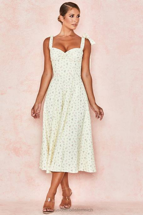 House of CB Kleidung Z26T612 Alicia Zitronen-Midi-Sommerkleid mit Blumendruck