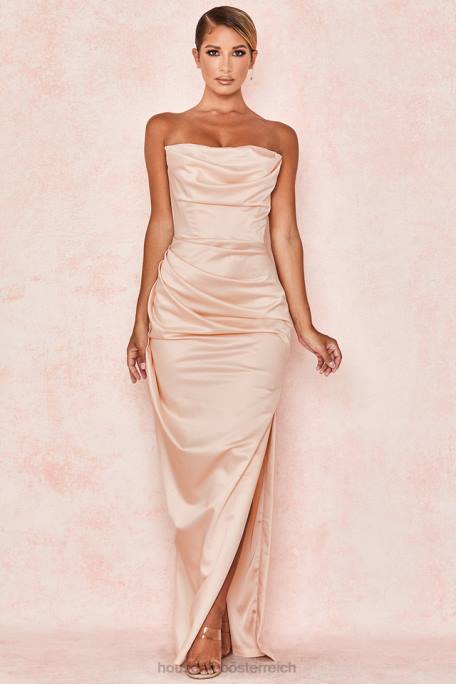 House of CB Kleidung Z26T622 Trägerloses Kleid aus Champagner von Adrienne aus Satin