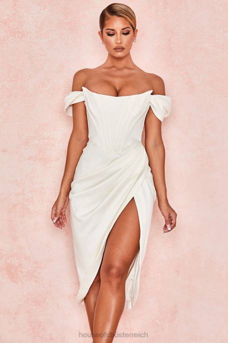 House of CB Kleidung Z26T625 Schulterfreies Loretta-Kleid aus elfenbeinfarbenem Satin