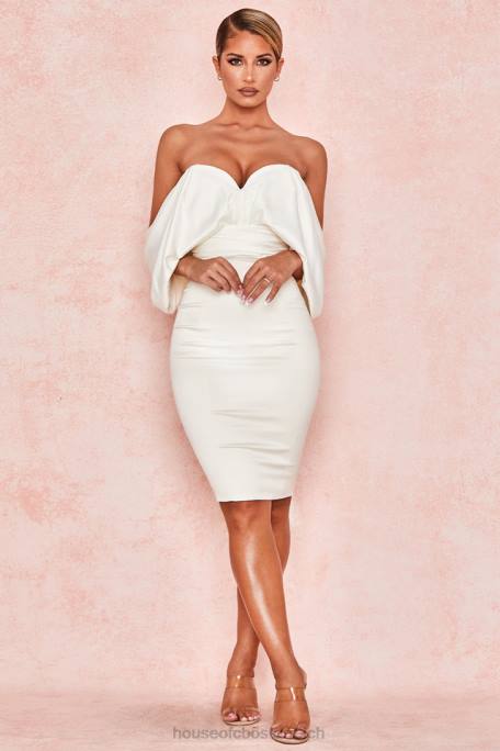 House of CB Kleidung Z26T628 Aisha trägerloses Kleid aus elfenbeinfarbenem Satin