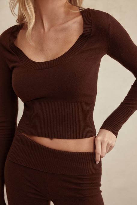 House of CB Kleidung Z26T653 Raquel-Oberteil aus schokoladenbrauner Kaschmirmischung mit U-Ausschnitt
