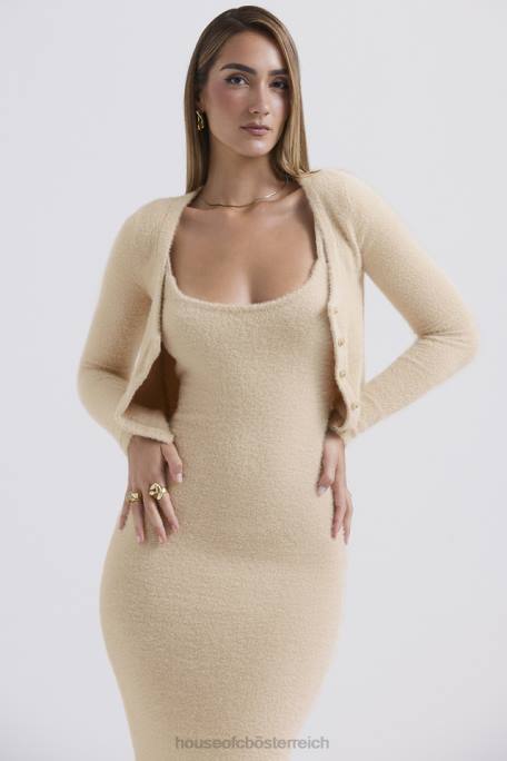 House of CB Kleidung Z26T657 Gene Beige weicher flauschiger Strick-Cardigan