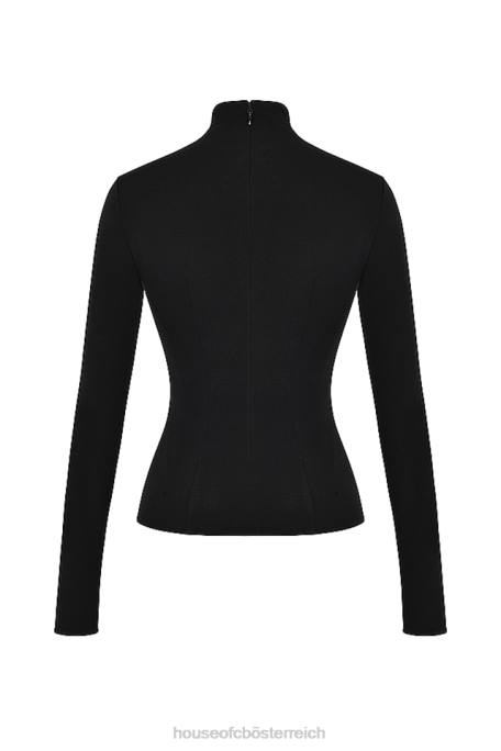 House of CB Kleidung Z26T701 Schwarzes kristallisiertes Spitzenoberteil von Lori