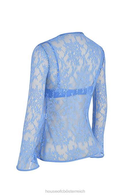 House of CB Kleidung Z26T707 Phoebe blaues Spitzenoberteil mit Schnürung vorne