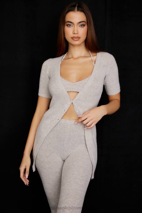 House of CB Kleidung Z26T730 Opal-Haferflocken-Rippstrick-Cardigan