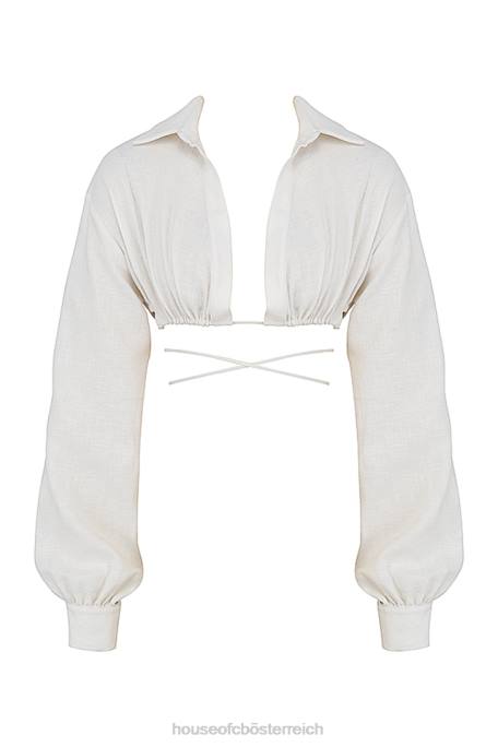 House of CB Kleidung Z26T741 Irisfarbenes kurz geschnittenes Wickelhemd in Off-White
