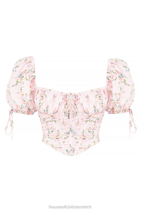 House of CB Kleidung Z26T743 Gracie rosa geblümtes Korsett-Oberteil mit Puffärmeln