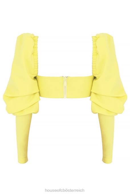 House of CB Kleidung Z26T754 Herrin rockt Tough Love kurzes Oberteil mit Zitronen-Puffärmeln