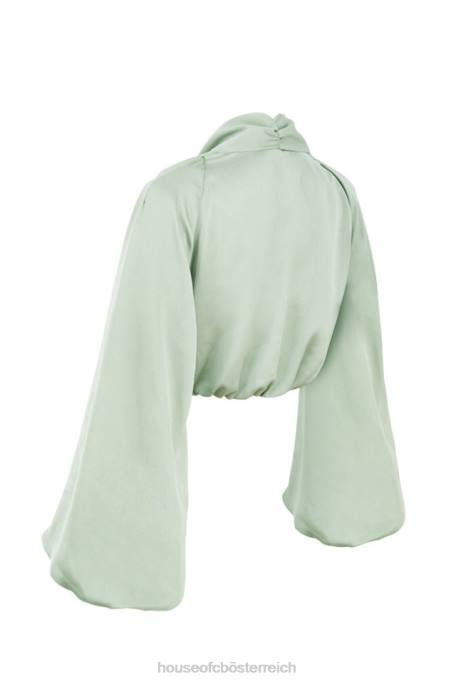 House of CB Kleidung Z26T807 Tosca Salbei Seidensatin-Blouson-Oberteil mit tiefem Ausschnitt