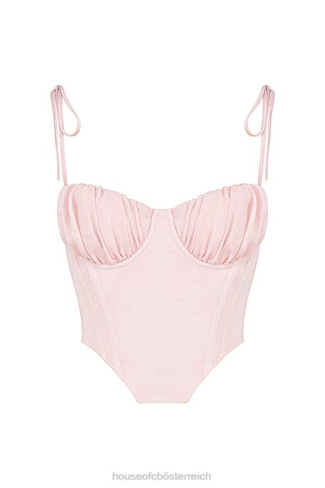 House of CB Kleidung Z26T81 Weidenbabyrosa Chiffon-Korsett mit gerafftem Brustausschnitt