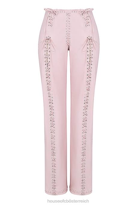 House of CB Kleidung Z26T844 Elliot pfirsichfarbene Schnürhose aus veganem Leder
