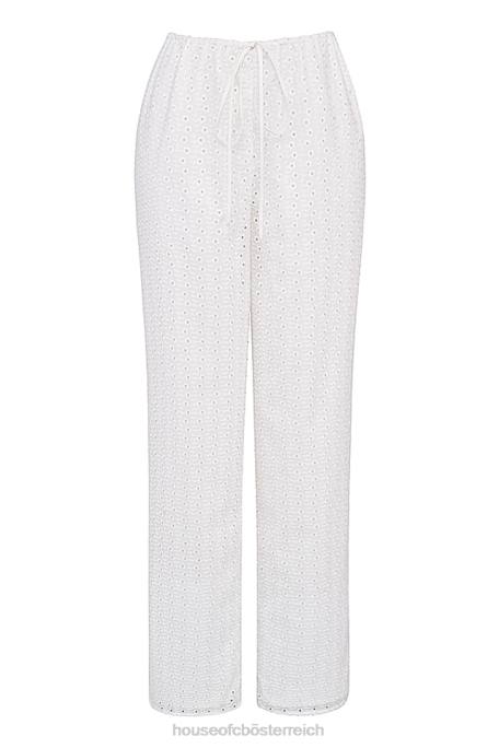 House of CB Kleidung Z26T859 Weiße Frankie-Hosen mit Lochstickerei