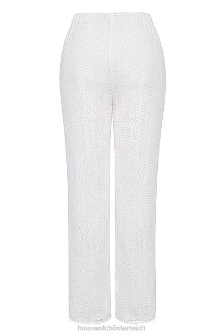 House of CB Kleidung Z26T859 Weiße Frankie-Hosen mit Lochstickerei