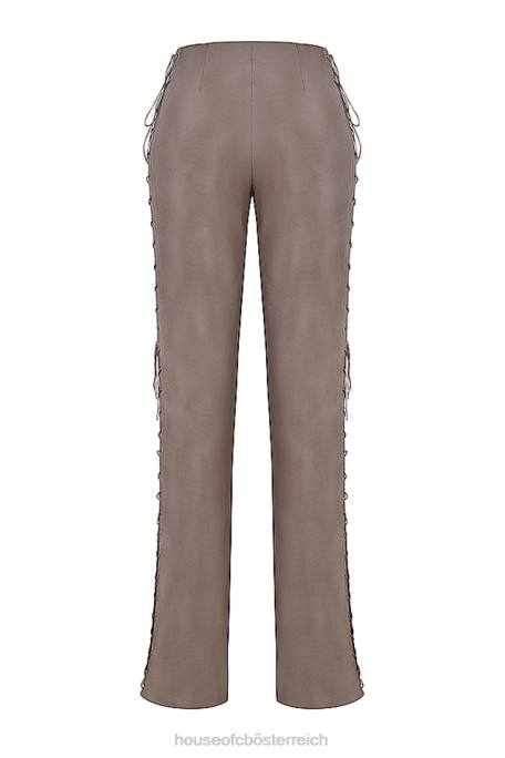 House of CB Kleidung Z26T901 zeichnete eine Schnürhose aus veganem Leder in Mokka