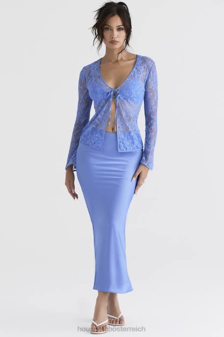 House of CB Kleidung Z26T902 Clara blauer schräg geschnittener Midirock aus Satin
