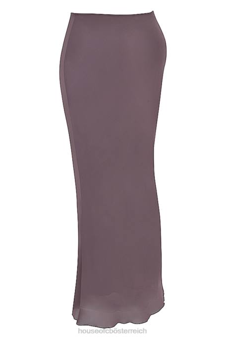 House of CB Kleidung Z26T904 Dyana Dark Mauve Maxirock mit schrägem Schnitt