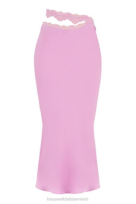 House of CB Kleidung Z26T909 Mathilda rosa Maxirock mit Spitzenbesatz