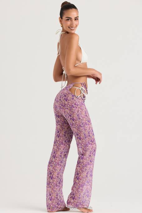 House of CB Kleidung Z26T929 Keala-Hose mit violetten Blumenausschnitten