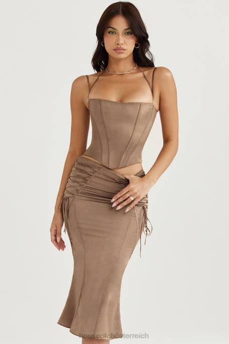 House of CB Kleidung Z26T937 Sidonie Latte Satin-Midirock mit Schnürung