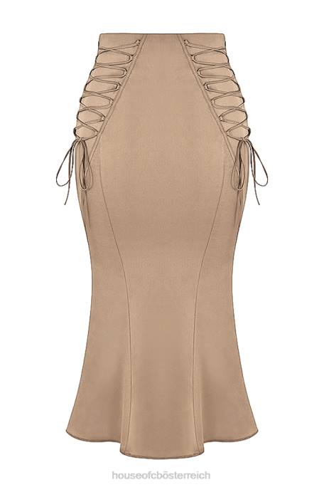 House of CB Kleidung Z26T937 Sidonie Latte Satin-Midirock mit Schnürung