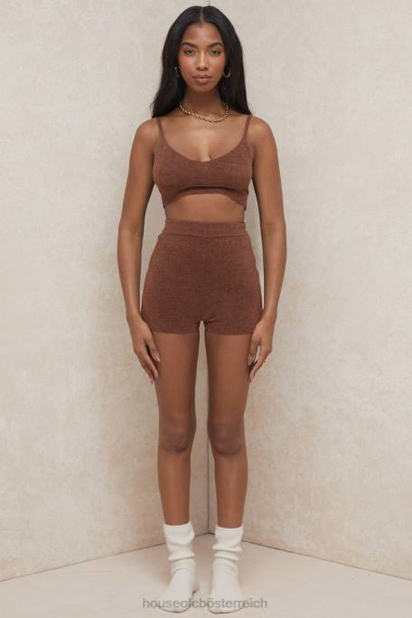 House of CB Kleidung Z26T987 Elijah schokoladenbraune flauschige Strickshorts mit hoher Taille