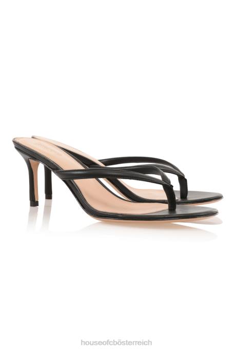 House of CB Schuhe Z26T1077 Lola schwarze Leder-Zehensandalen mit mittelhohem Absatz