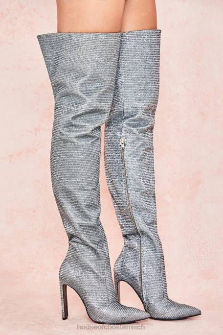 House of CB Schuhe Z26T1115 Stardust Silver Sparkle Overknee-Lederstiefel