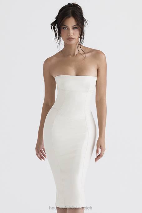 House of CB Kleidung Z26T381 Camilla elfenbeinfarbenes, trägerloses Kleid aus veganem Leder